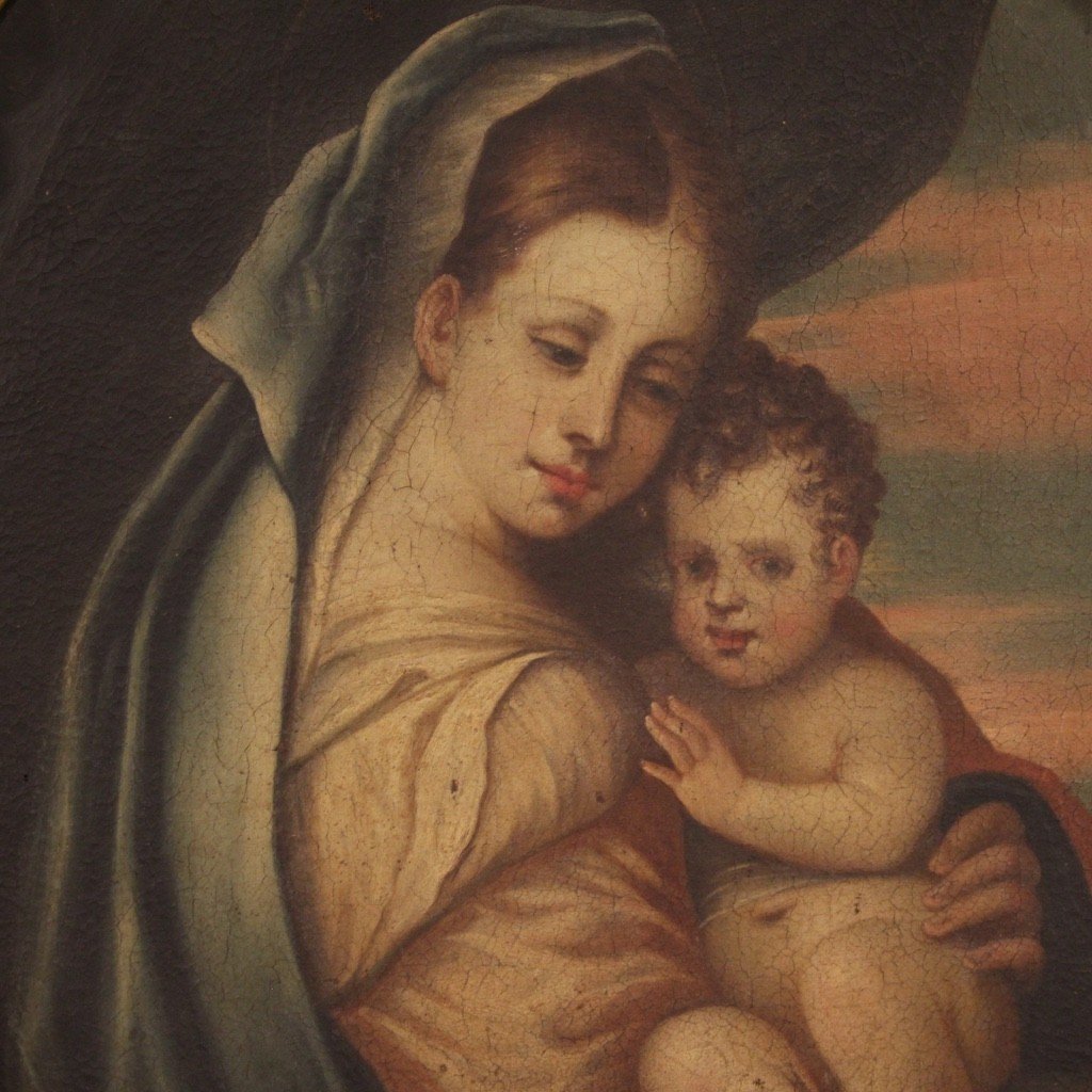 Antica Madonna con bambino dipinto del XVIII secolo-photo-2