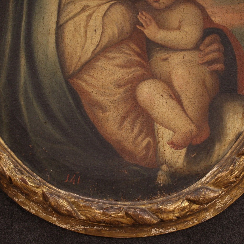 Antica Madonna con bambino dipinto del XVIII secolo-photo-3