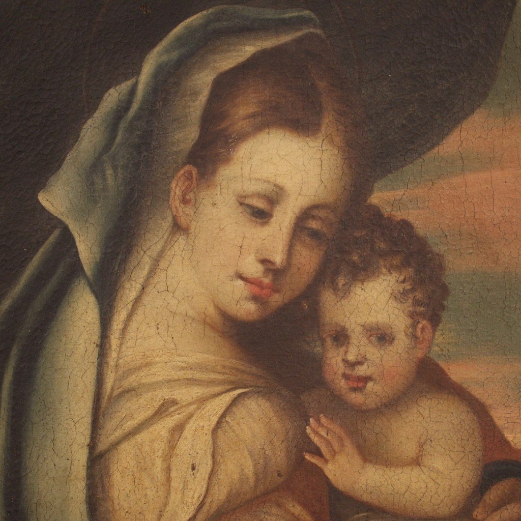 Antica Madonna con bambino dipinto del XVIII secolo-photo-4