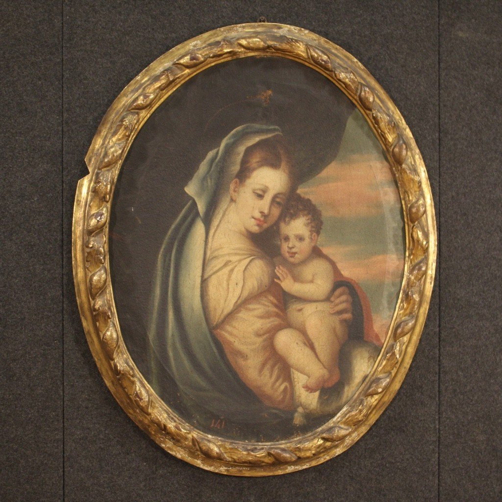 Antica Madonna con bambino dipinto del XVIII secolo-photo-5