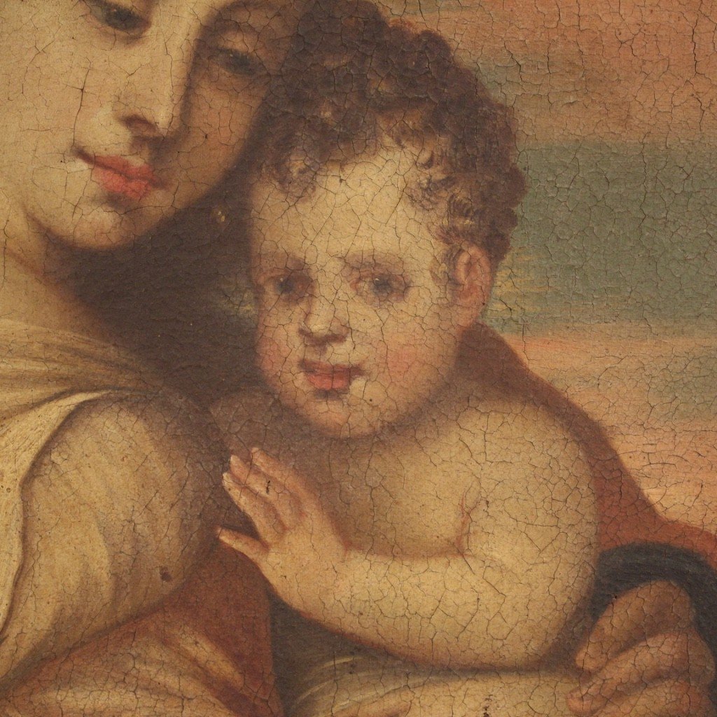 Antica Madonna con bambino dipinto del XVIII secolo-photo-6