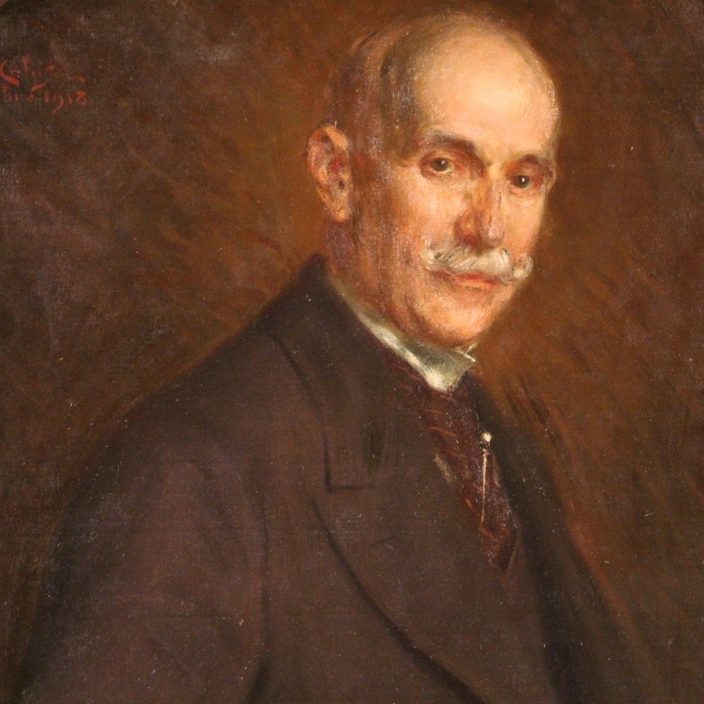 Dipinto italiano ritratto firmato e datato 1918-photo-2