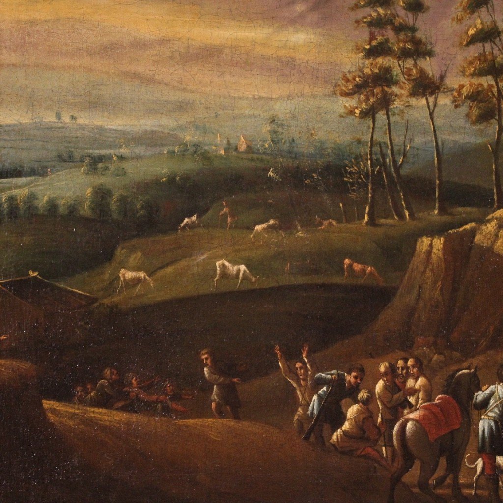 Dipinto italiano paesaggio con viandanti del XVIII secolo-photo-3