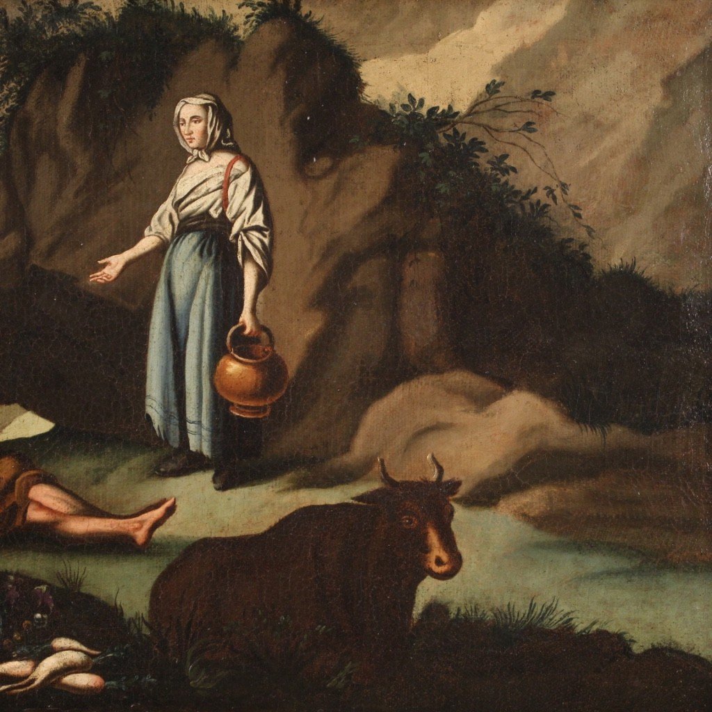 Antico dipinto scena pastorale del XVIII secolo-photo-1