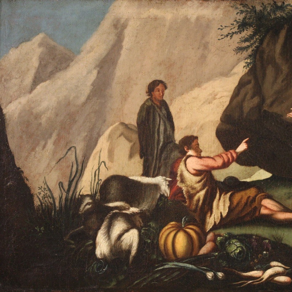 Antico dipinto scena pastorale del XVIII secolo-photo-4
