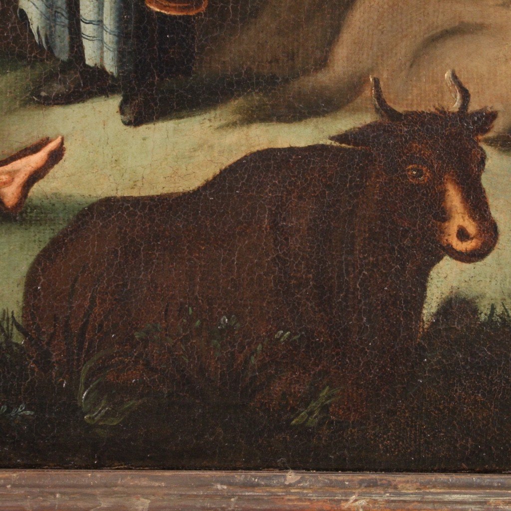 Antico dipinto scena pastorale del XVIII secolo-photo-6