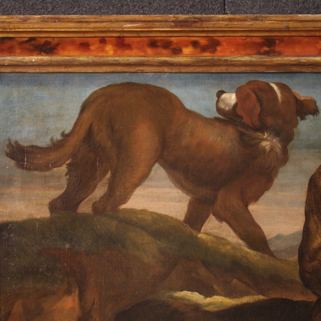 Grande dipinto del XVII secolo, il pastore con i suoi cani-photo-6