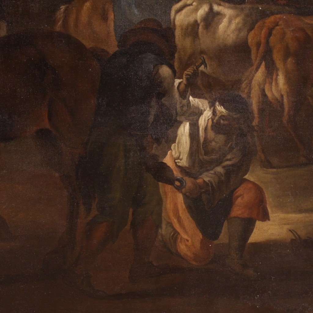 Grande dipinto del XVII secolo, la bottega del maniscalco-photo-6