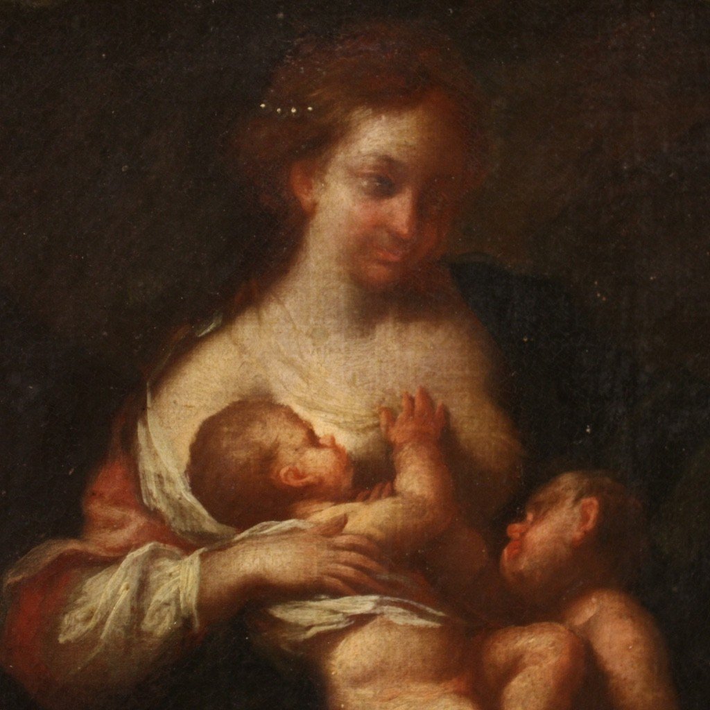 Antico dipinto italiano Allegoria della maternità del XVIII secolo-photo-4