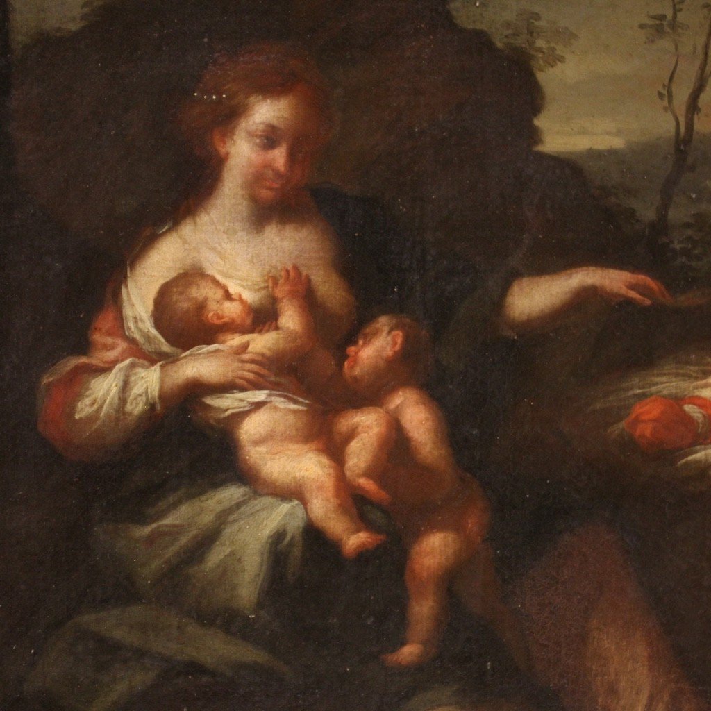 Antico dipinto italiano Allegoria della maternità del XVIII secolo-photo-5