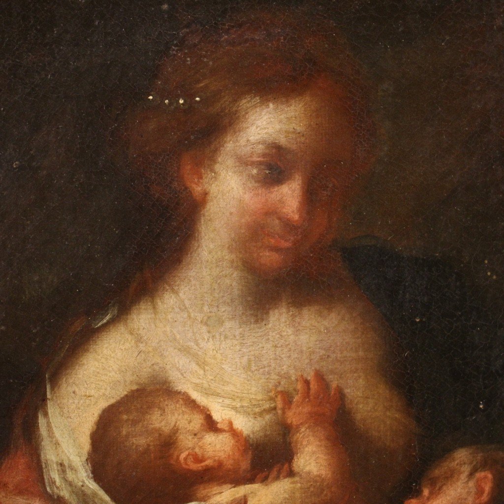 Antico dipinto italiano Allegoria della maternità del XVIII secolo-photo-6