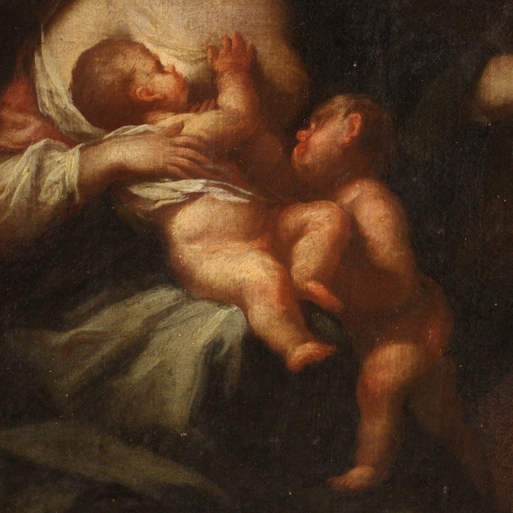 Antico dipinto italiano Allegoria della maternità del XVIII secolo-photo-7