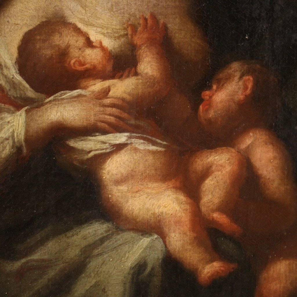 Antico dipinto italiano Allegoria della maternità del XVIII secolo-photo-8
