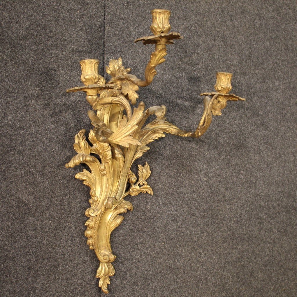 Coppia di applique in bronzo dorato in stile Luigi XV-photo-3