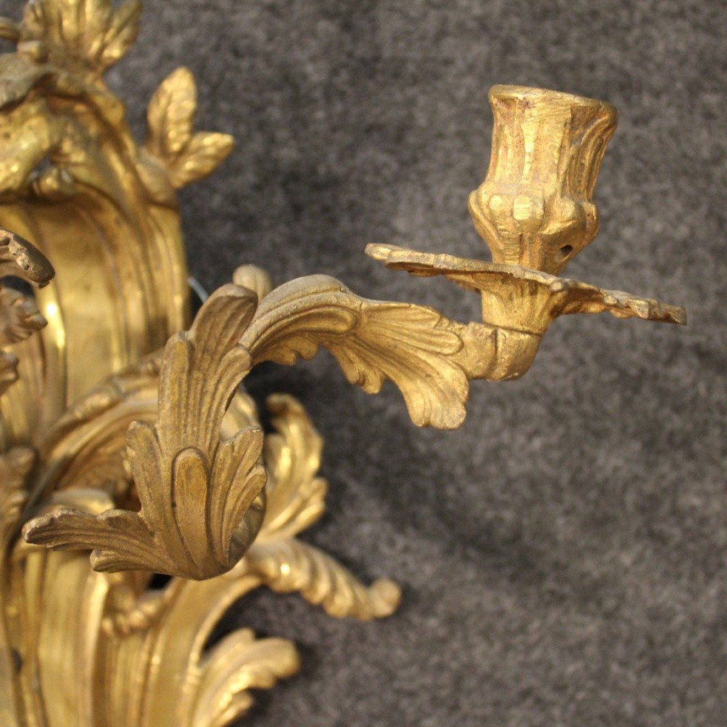 Coppia di applique in bronzo dorato in stile Luigi XV-photo-6