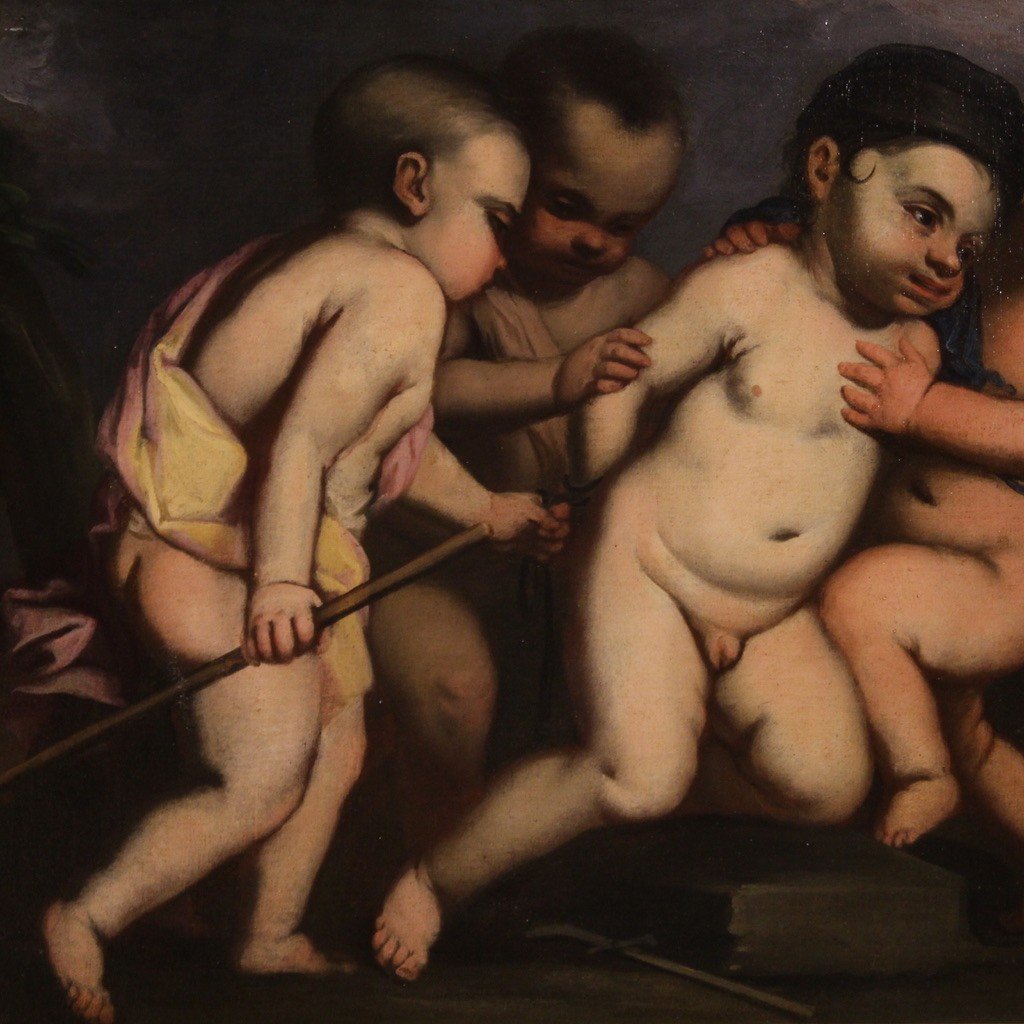 Dipinto scuola italiana del XVII secolo, giochi di putti-photo-4