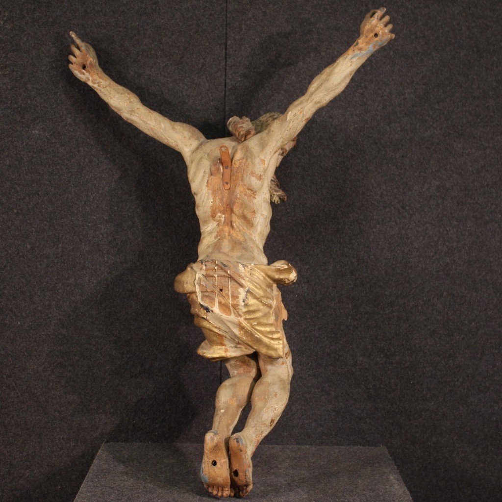 Grande scultura Cristo crocifisso in legno policromo del XVIII secolo-photo-4