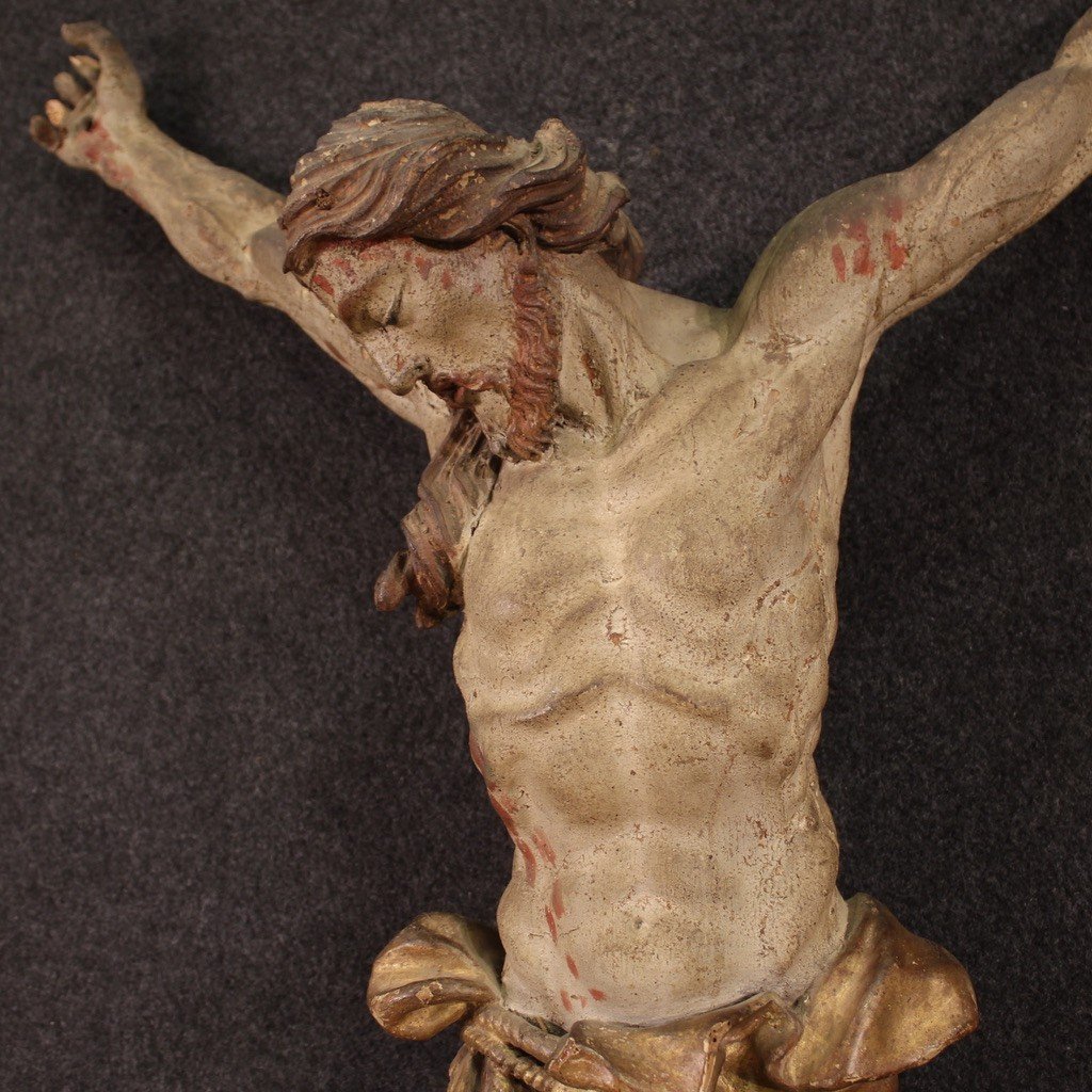 Grande scultura Cristo crocifisso in legno policromo del XVIII secolo-photo-3