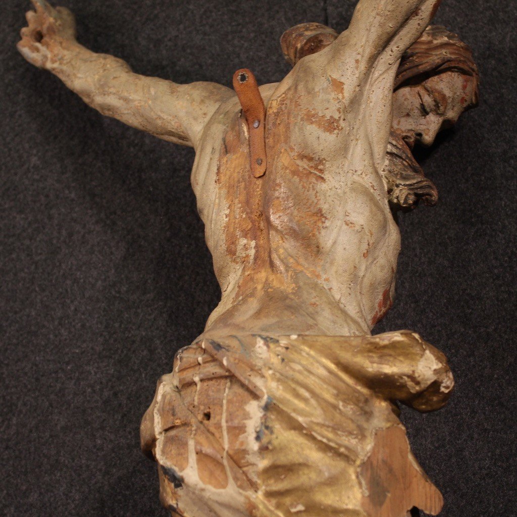 Grande scultura Cristo crocifisso in legno policromo del XVIII secolo-photo-6