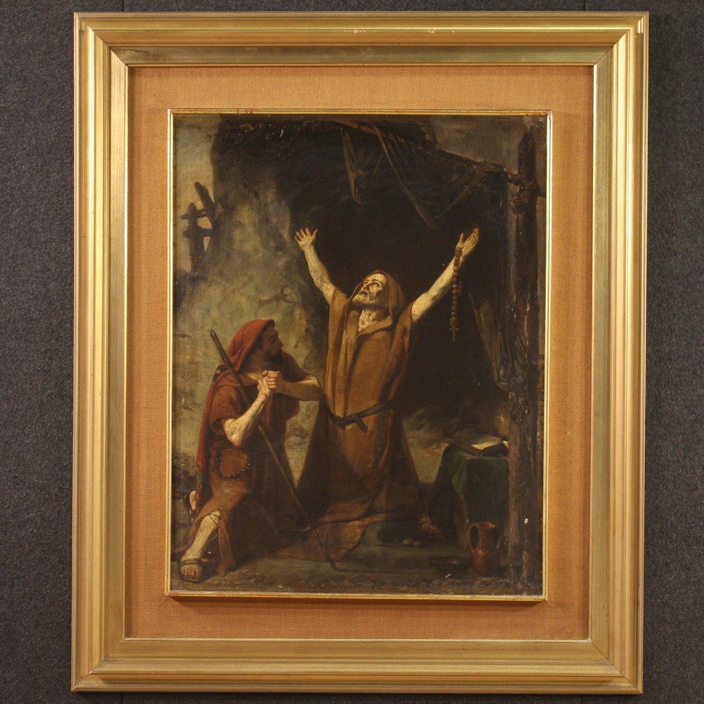 La Vision De Saint Antoine l'Abbé, Peinture Du 19ème Siècle-photo-2