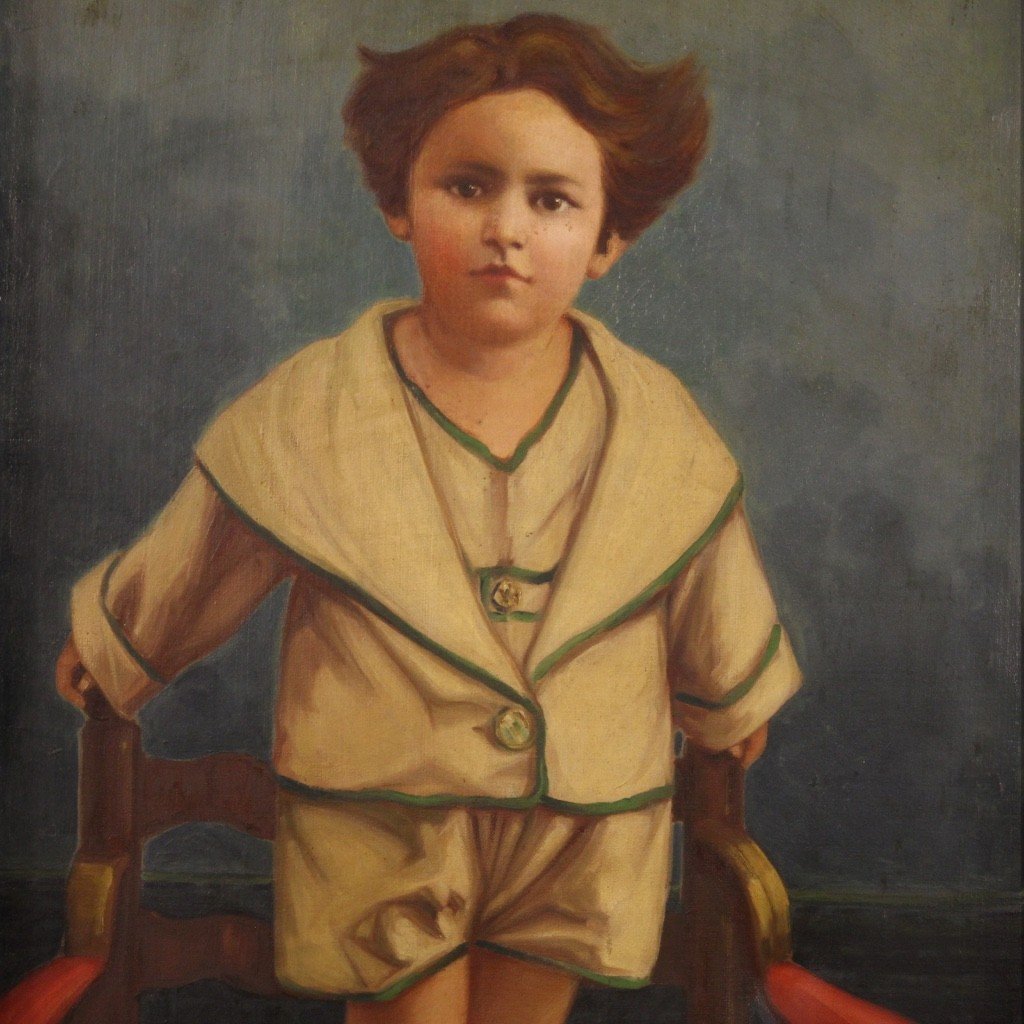 Dipinto ritratto di bambino firmato e datato 1921-photo-2