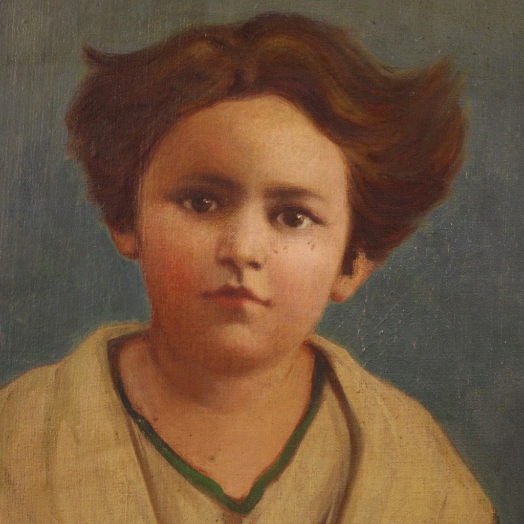 Dipinto ritratto di bambino firmato e datato 1921-photo-5