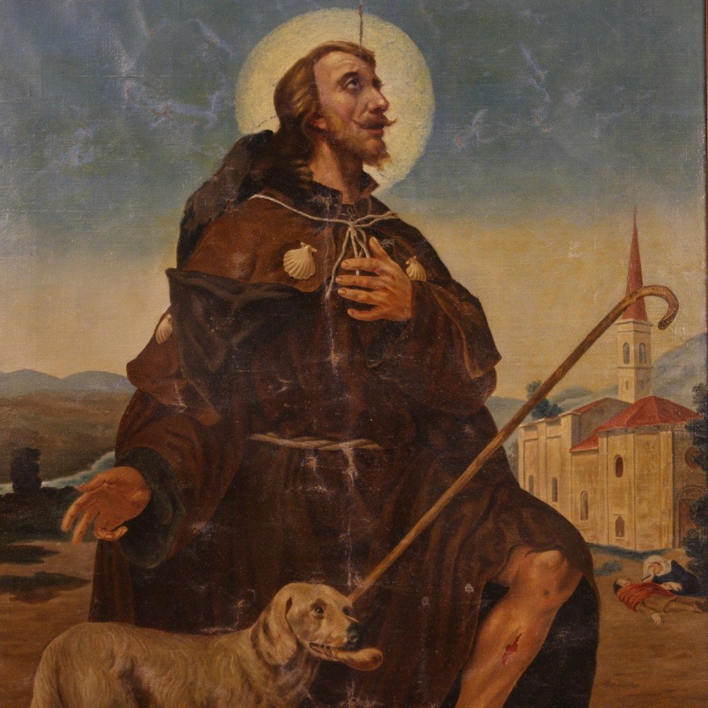 Grande dipinto religioso italiano del XX secolo, San Rocco-photo-3