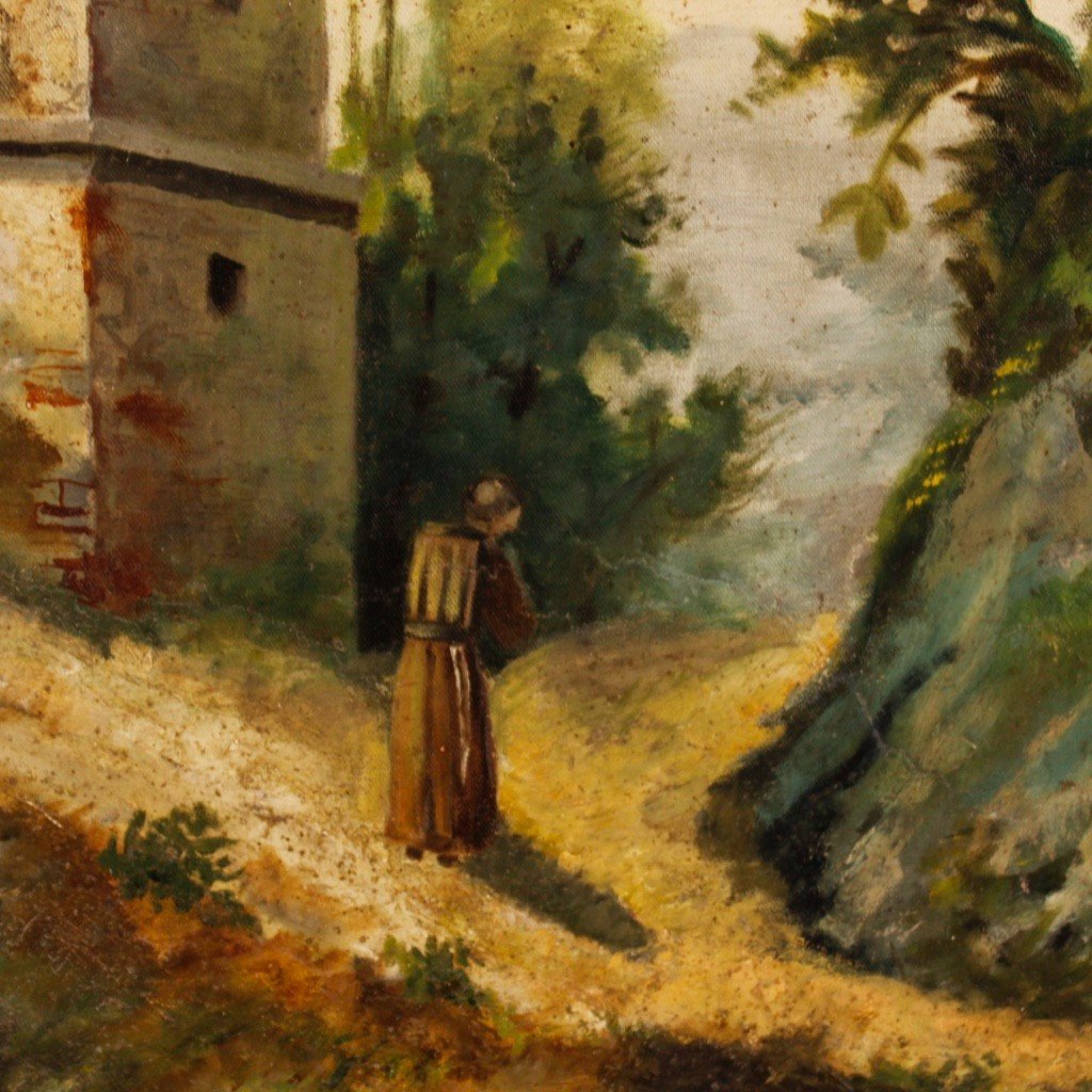 Quadro italiano paesaggio olio su tela del XIX secolo-photo-1
