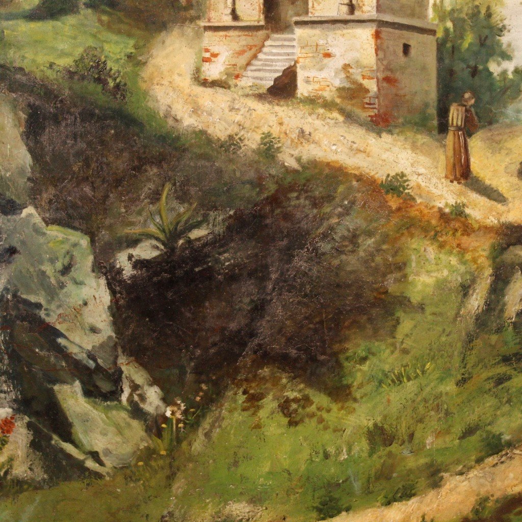 Quadro italiano paesaggio olio su tela del XIX secolo-photo-6