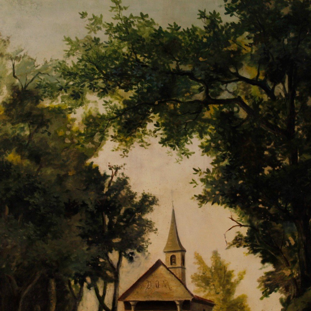 Quadro italiano paesaggio olio su tela del XIX secolo-photo-7