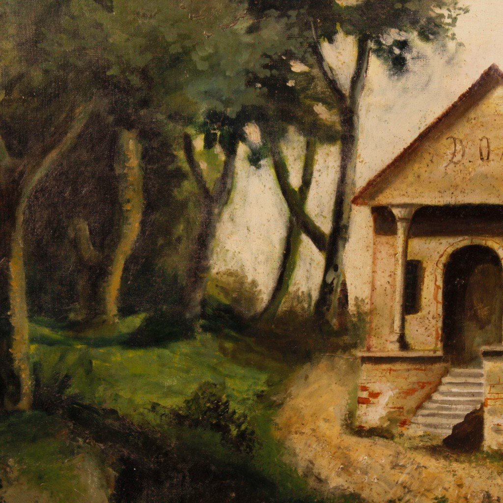 Quadro italiano paesaggio olio su tela del XIX secolo-photo-8