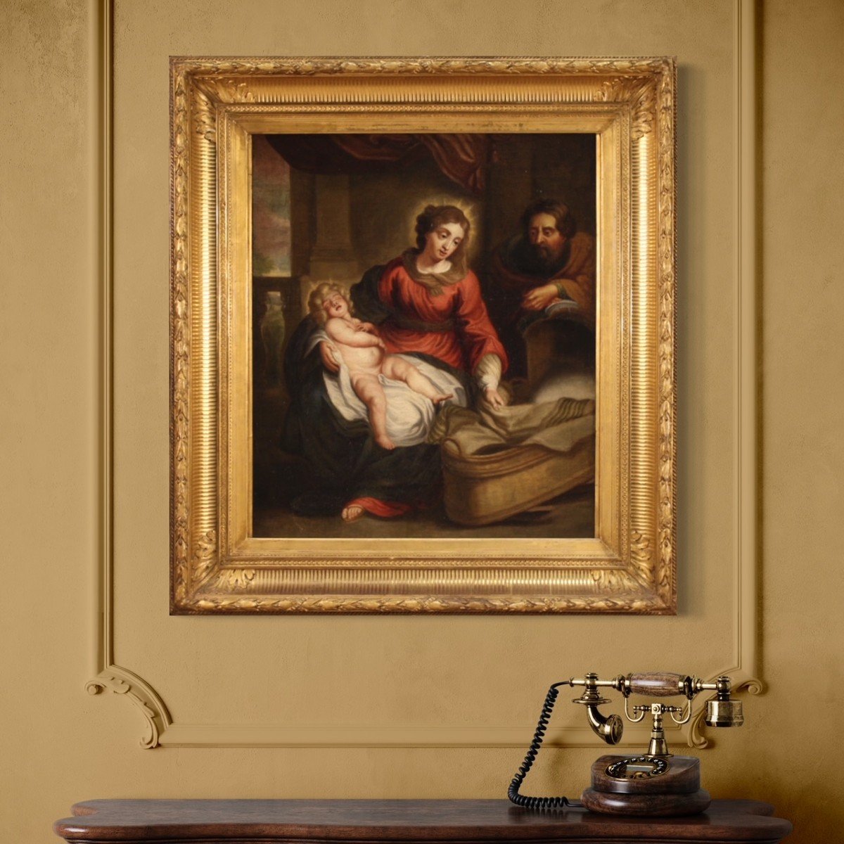 Quadro fiammingo Sacra Famiglia del XVIII secolo-photo-1