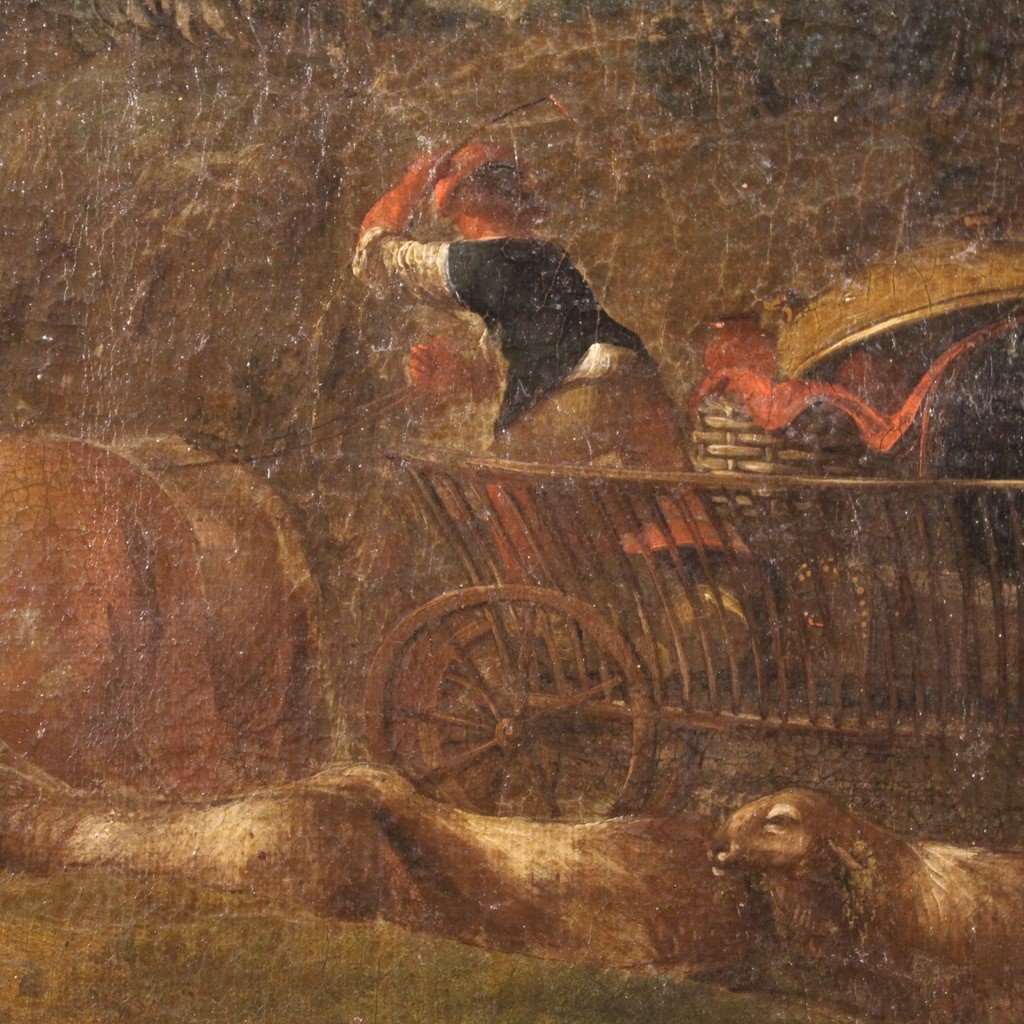 Dipinto paesaggio scena pastorale con carro del XVIII secolo-photo-6