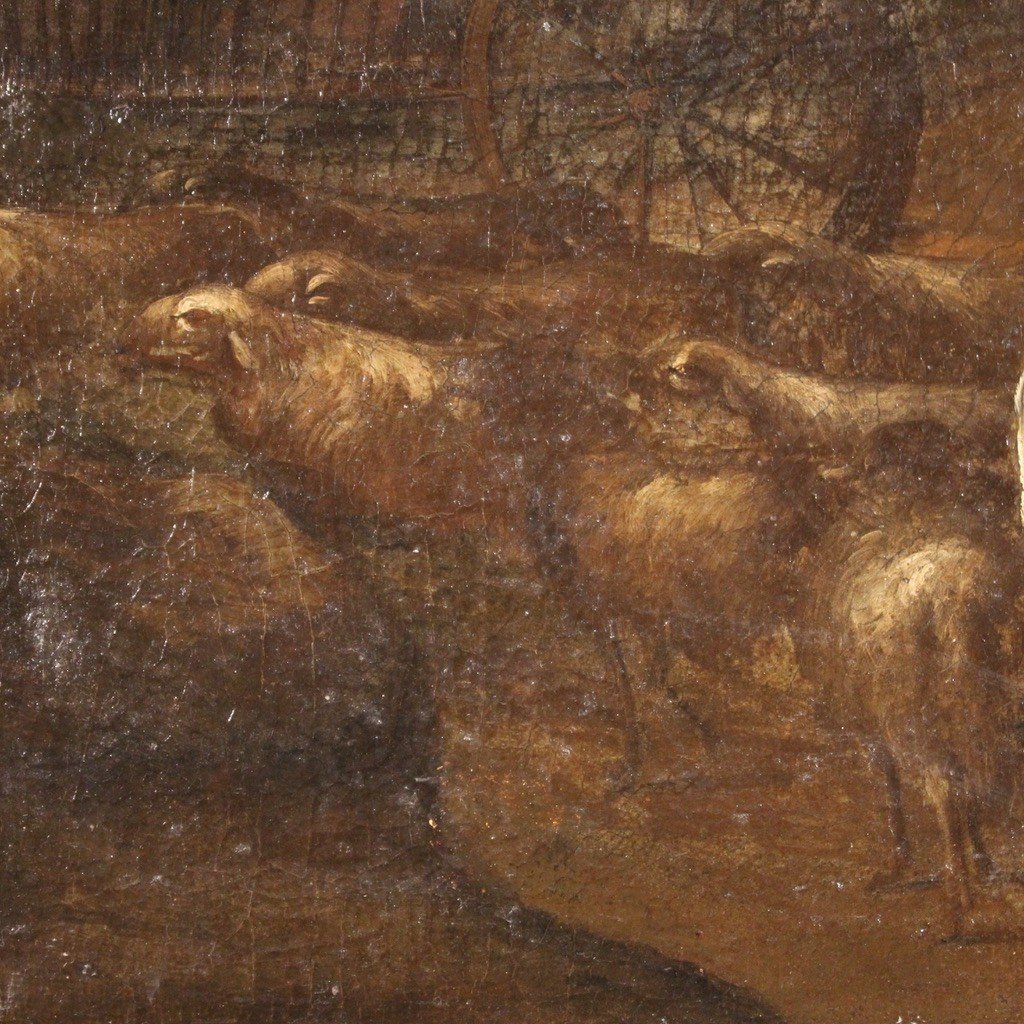 Dipinto paesaggio scena pastorale con carro del XVIII secolo-photo-8