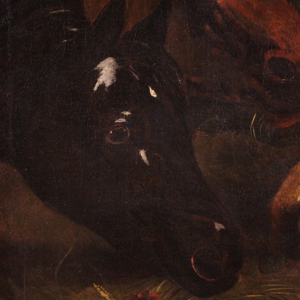 Dipinto italiano con cavalli della prima metà del XIX secolo-photo-3