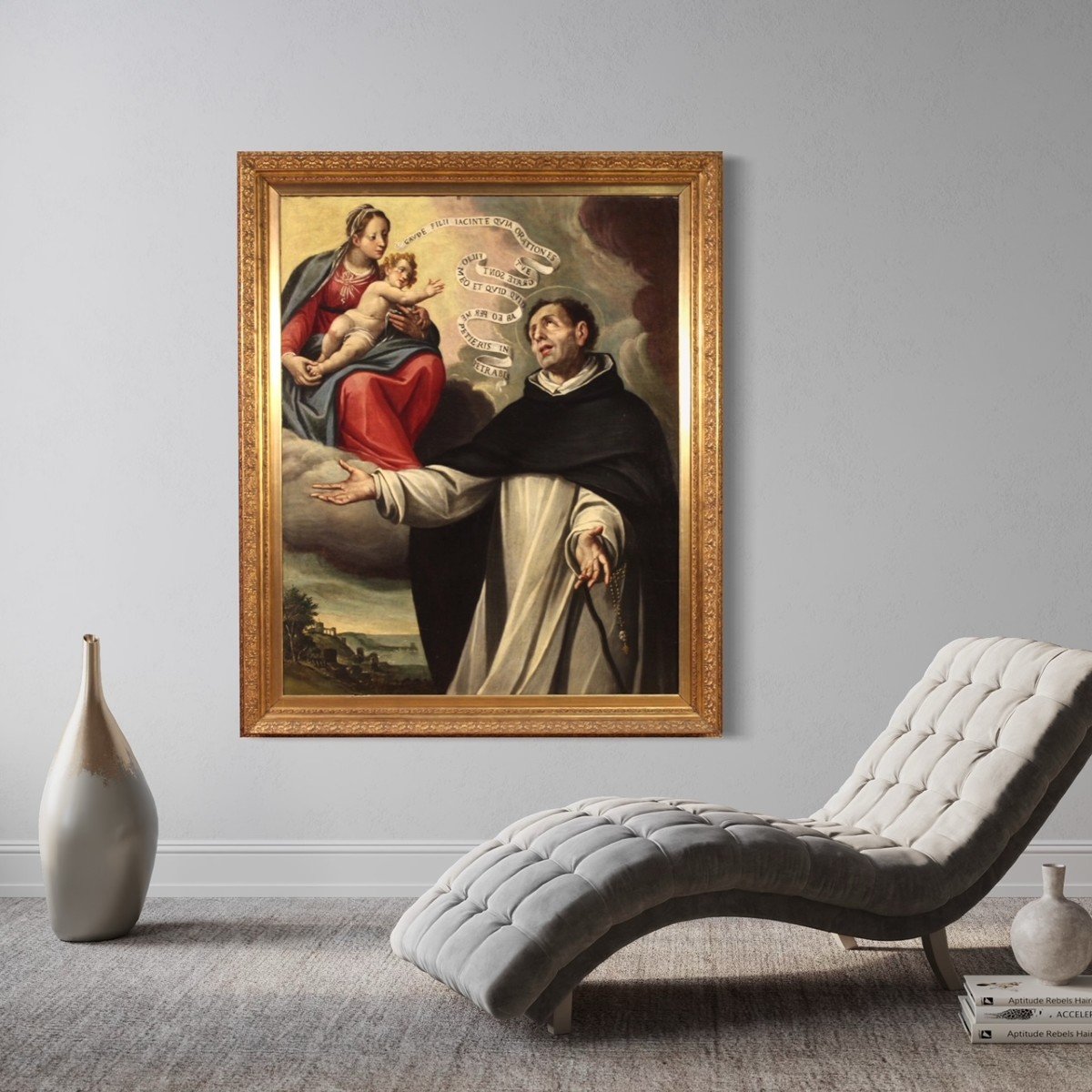 Dipinto religioso italiano del XVII secolo, Apparizione della Vergine a San Giacinto-photo-3