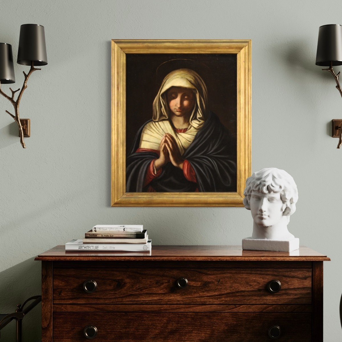 Dipinto Madonna olio su tela del XVII secolo-photo-1