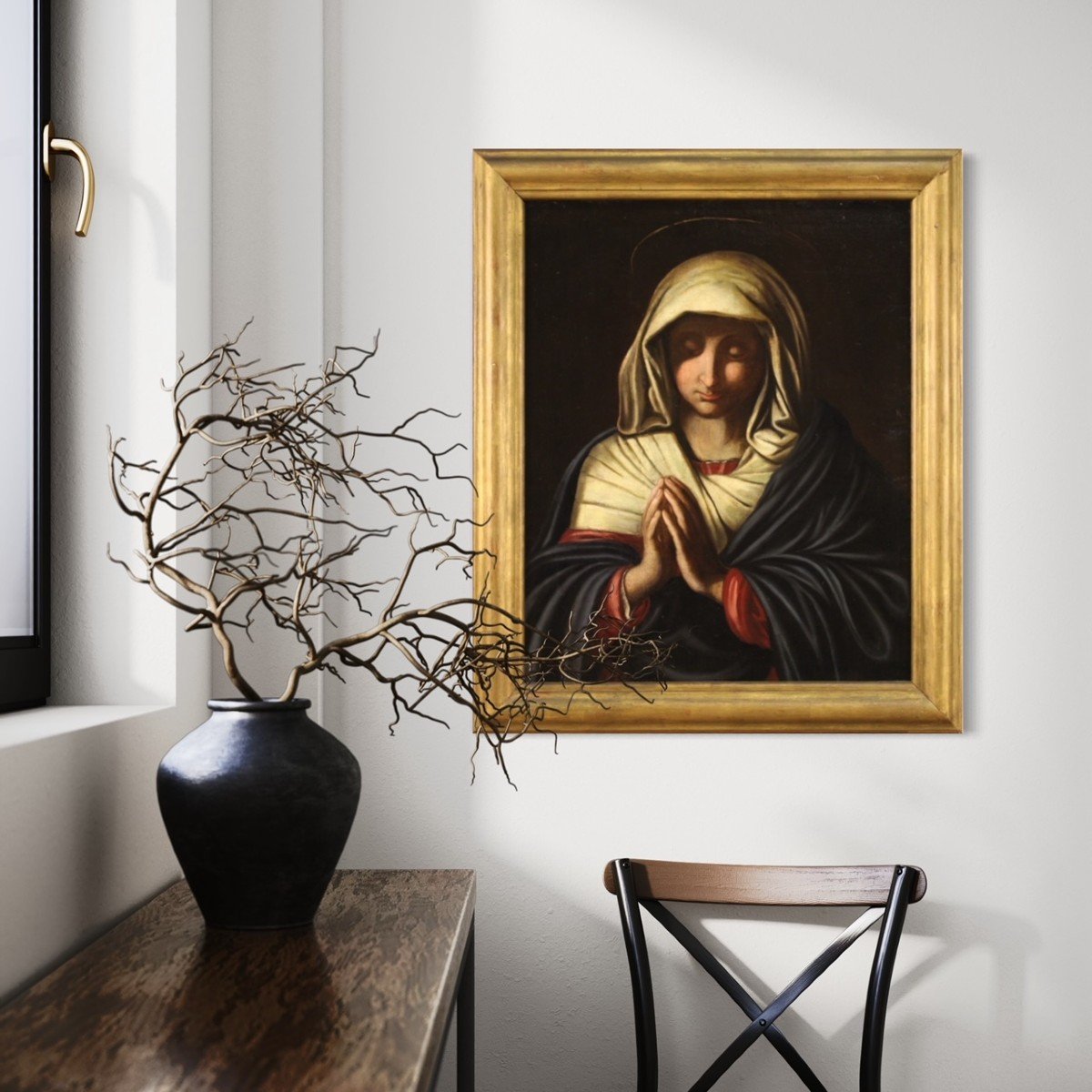 Dipinto Madonna olio su tela del XVII secolo-photo-5