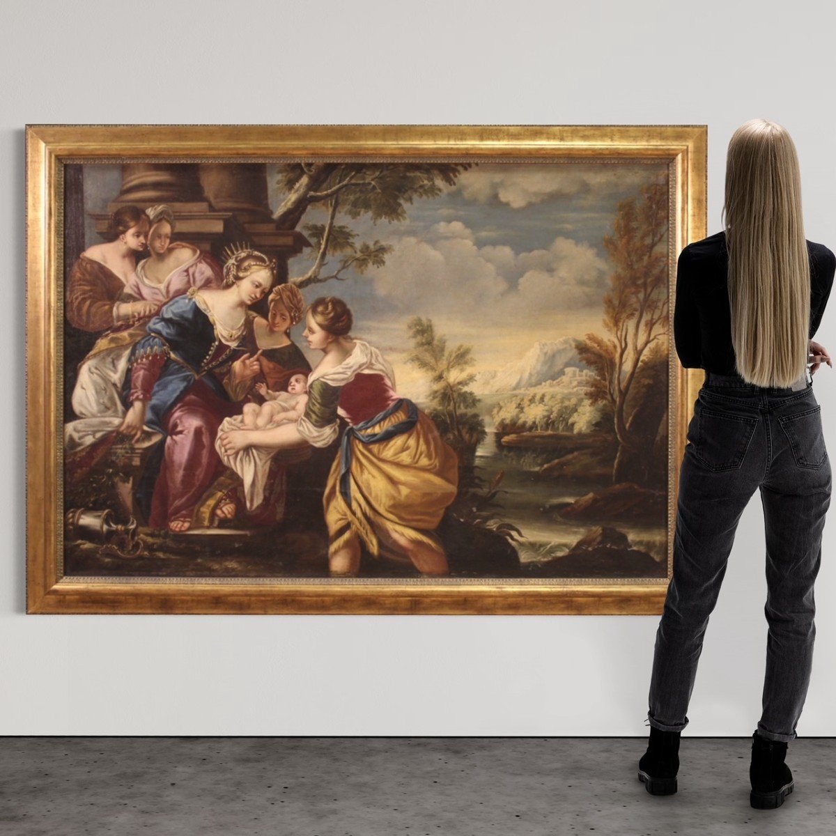 Grande dipinto del XVIII secolo, Mosè salvato dalle acque-photo-2