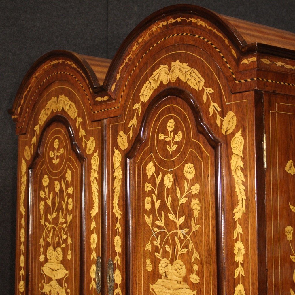 Trumeau olandese in legno intarsiato del XX secolo-photo-3