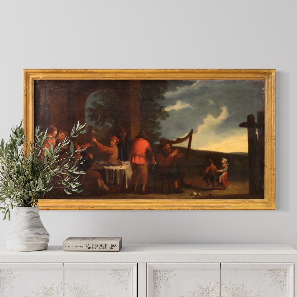 Dipinto olio su tela del XVII secolo, scena di genere bamboccianti-photo-6