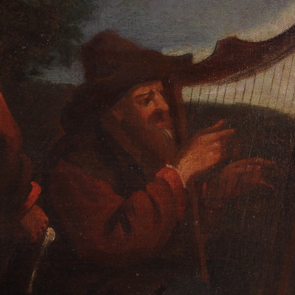 Dipinto olio su tela del XVII secolo, scena di genere bamboccianti-photo-8
