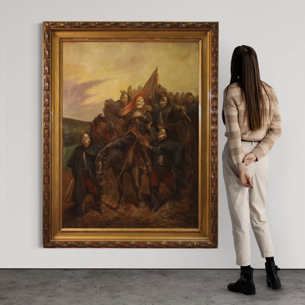 Grande quadro della seconda metà del XIX secolo, soldati e cavallo-photo-3