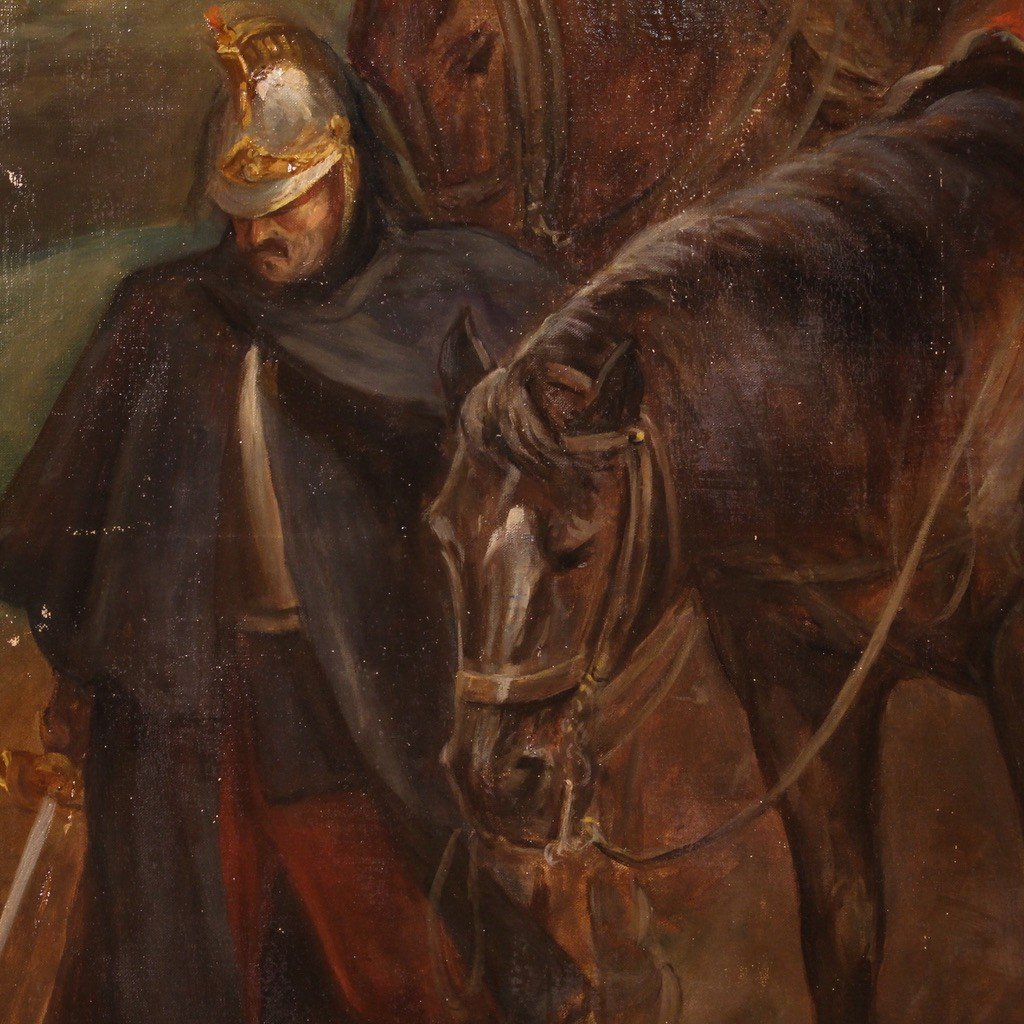 Grande quadro della seconda metà del XIX secolo, soldati e cavallo-photo-2