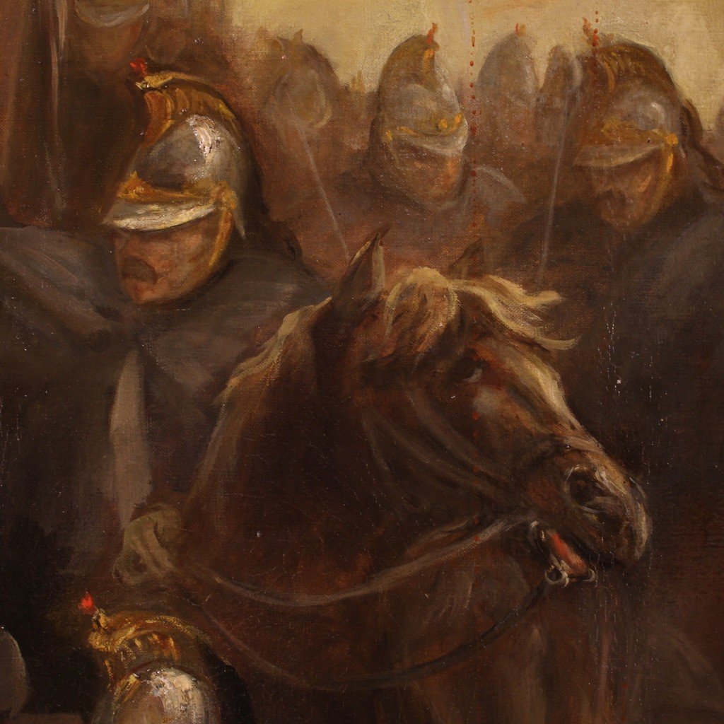 Grande quadro della seconda metà del XIX secolo, soldati e cavallo-photo-5