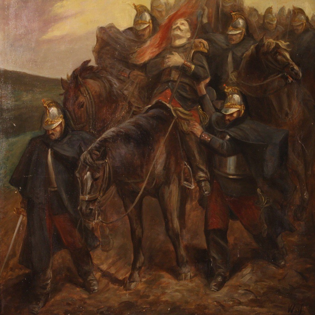 Grande quadro della seconda metà del XIX secolo, soldati e cavallo-photo-7