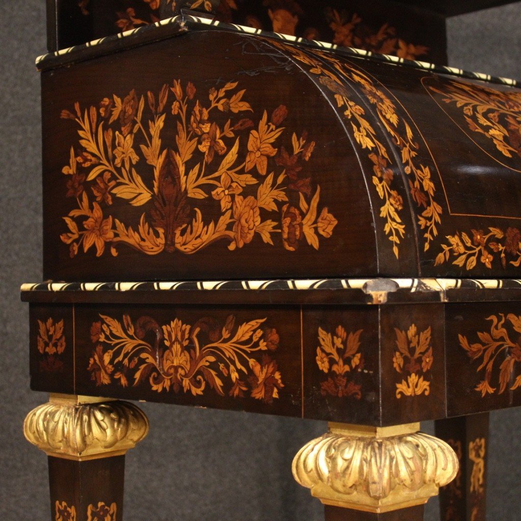 Scrittoio a rullo in legno intarsiato in stile Napoleone III-photo-3