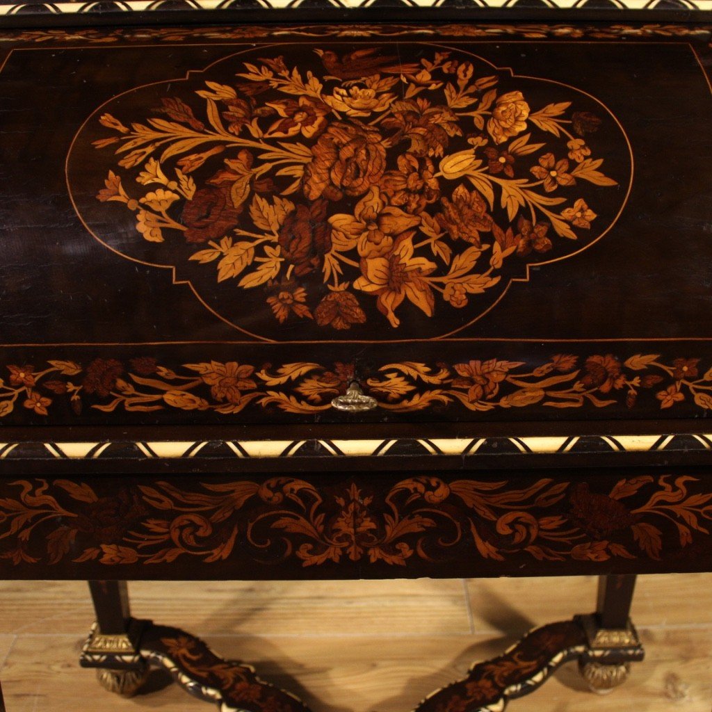 Scrittoio a rullo in legno intarsiato in stile Napoleone III-photo-6
