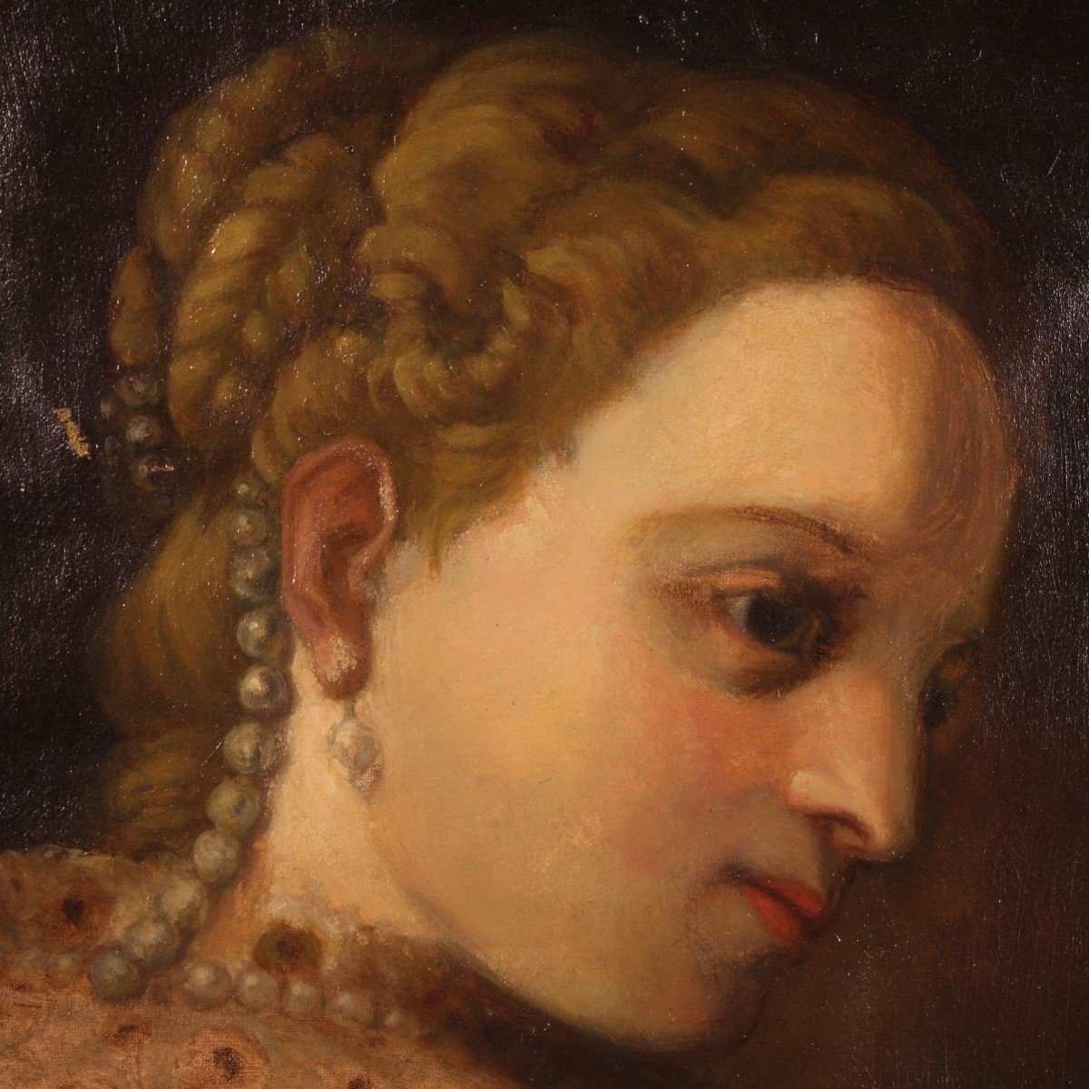 Dipinto olio su tela ritratto di giovane nobildonna del XIX secolo-photo-3