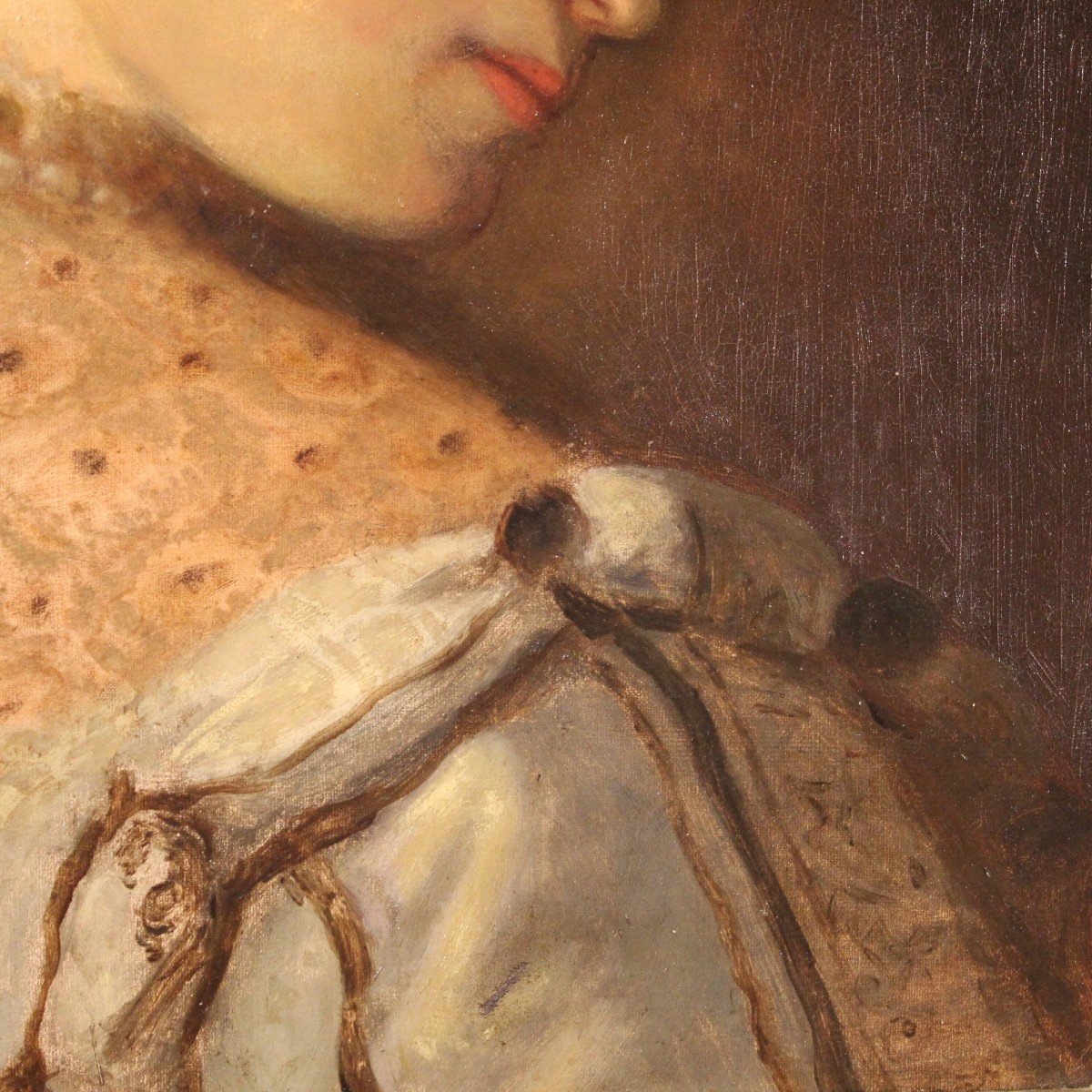 Dipinto olio su tela ritratto di giovane nobildonna del XIX secolo-photo-4